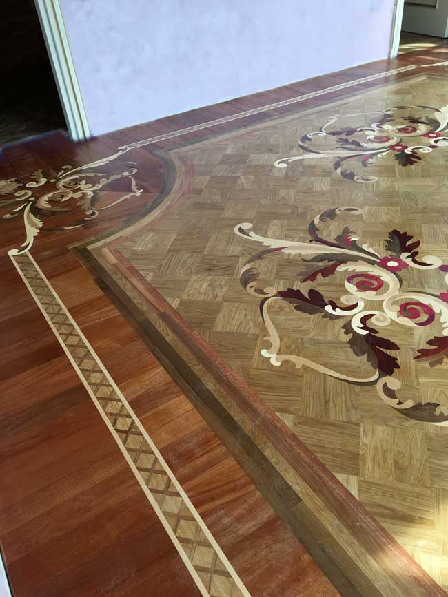 Example of Hardwood or Stone floor Medallion, Borders, Parquet Custom