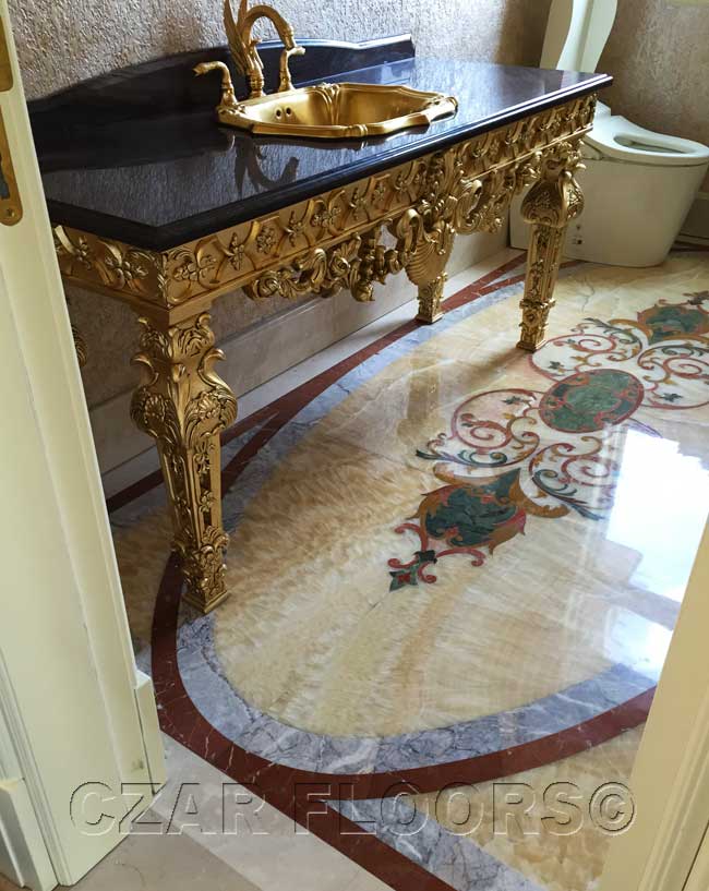 Example Of Hardwood Or Stone Floor Medallion Borders Parquet 467 Bathroom With Waterjet Marble Floor Design