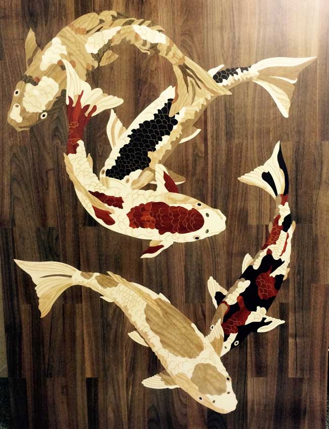 NWFA Floor of the Year 2016 Award. Koi Inlays in Walnut floor The best NWFA Floor of the Year 2016 Award in Best Extreme Makeover